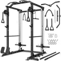 Goimu Black DP01 Power Cage with Cable Crossover & Dual Pulleys, 2000LBS Squat Rack for Home Gym