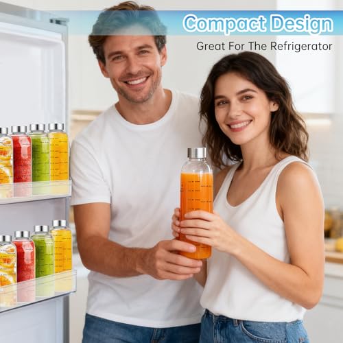 17 oz Reusable Glass Water Bottles with Stainless Steel Lids - Pack of 4