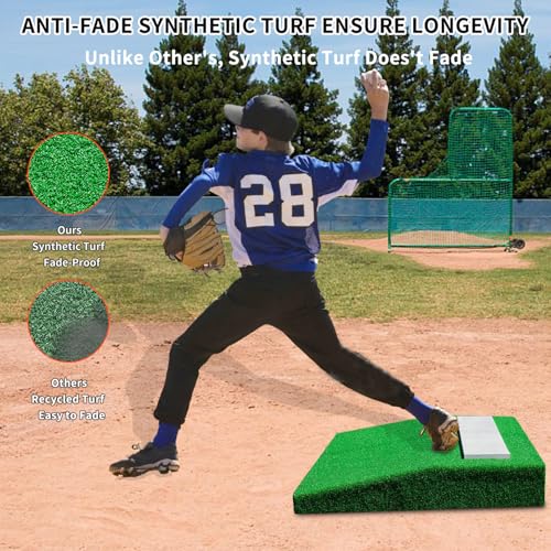Portable Pitching Mound with Rubber & Turf - 30 x 30 x 4.8 inches for Baseball & Softball Training