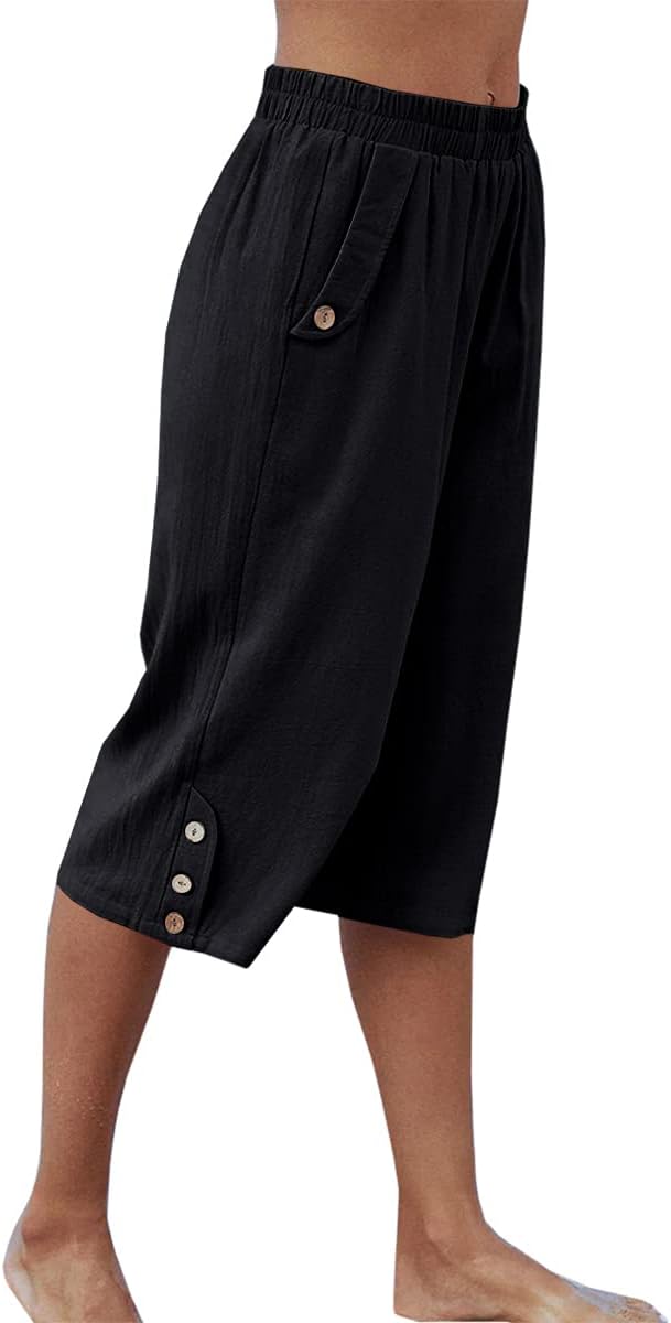 Veatzaer Women's Capri Harem Pants - Elastic Waist with Pockets | Casual Solid Yoga Trousers S-XXL