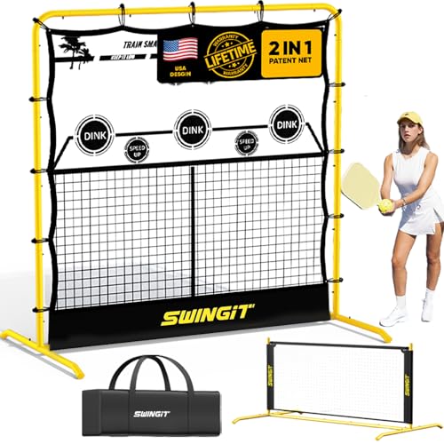 Pickleball Rebounder Practice Net Set - 6FT Portable Solo & Partner Training System - Light Yellow