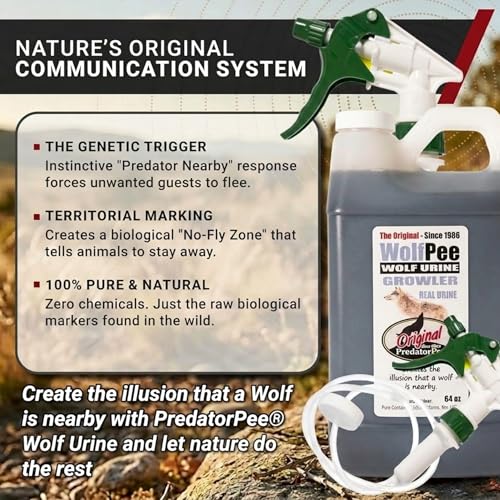 PredatorPee 100% Wolf Urine - Natural Predator Scent for Yard & Garden, 64 oz