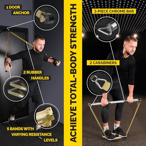 Green Resistance Bands Set with Handles for Workout & Pull Up Assistance - Tribe Lifting