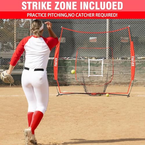 FITFIZZ 7x7 ft Baseball Hitting & Pitching Net Set with Strike Zone, Caddy & Training Equipment
