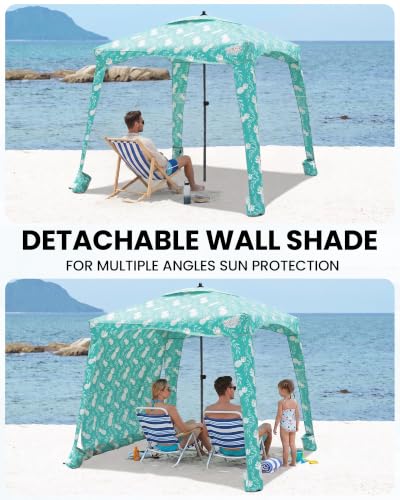 Beach Cabana Tent with Side Wall - UPF 50+ Sun Shelter 6x6 ft - Pineapple Jungle / Simple