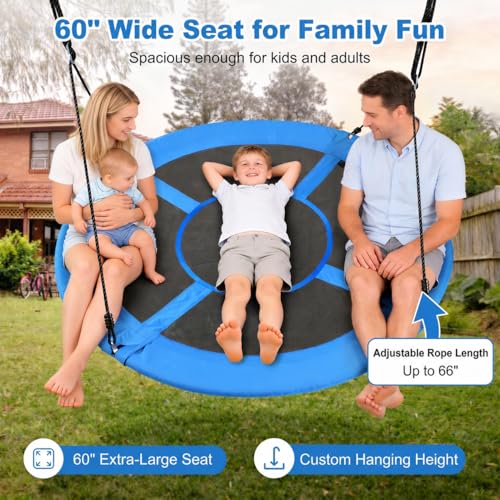 60-Inch Saucer Tree Swing for Kids & Adults, Large Backyard Swing - Blue, Classic Style