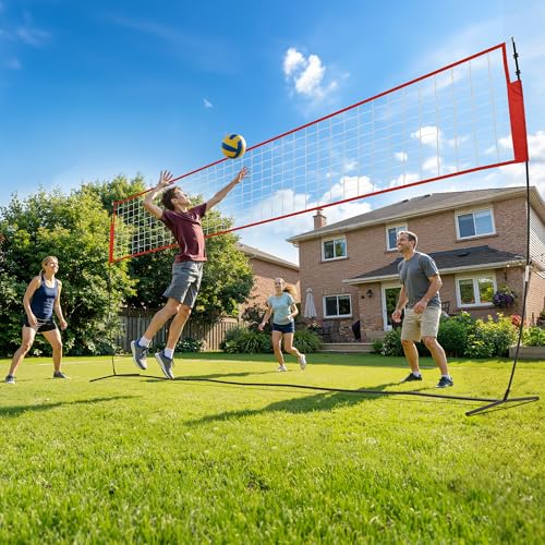 White & Red 20FT Volleyball Net for Backyard with Adjustable Height - Sturdum