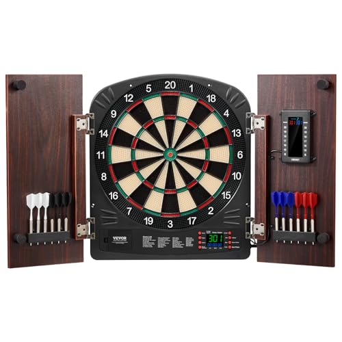 Electronic Dart Board Cabinet Set with LED Scoring, 35.3 x 20 x 2.7 Inches - Soft Tip Darts, Retro Style, Complete Accessories, Electronic Style