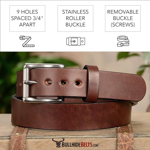 Bullhide Men's Leather Belt for Work & CCW Carry 1.50" Wide Brown 36" USA Made