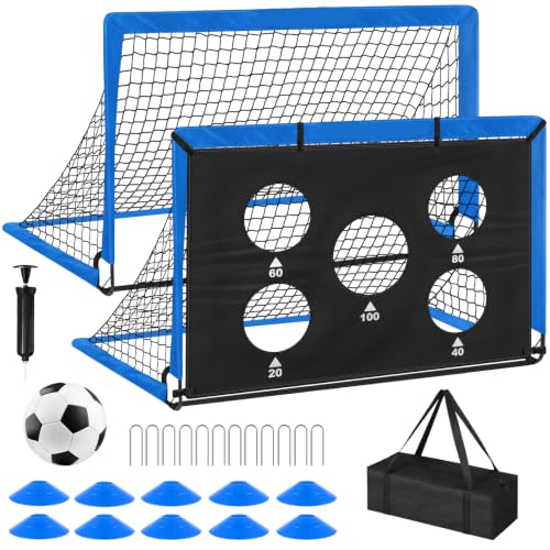 Blue Soccer Goals 6x4 FT Portable Kids Soccer Goal Set with Accessories - 2 Pack