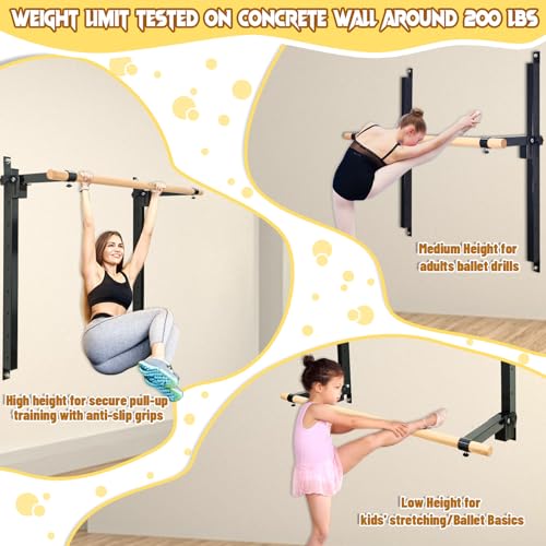 Black 60-inch Wall Mount Ballet Barre, Height Adjustable for Home Studio
