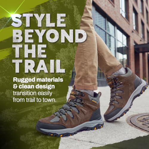 Men's Waterproof Hiking Boots - Skechers Rickter Branson Mid Top, 13 X-Wide Khaki