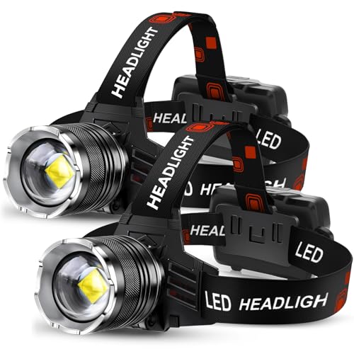 AKNEAR Rechargeable LED Headlamp 99000 Lumens Super Bright White Light 2-Pack