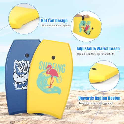Blueweenly Tropical Style 33'' Body Boards with Wrist Leash - 2 Pack for Beach Surfing