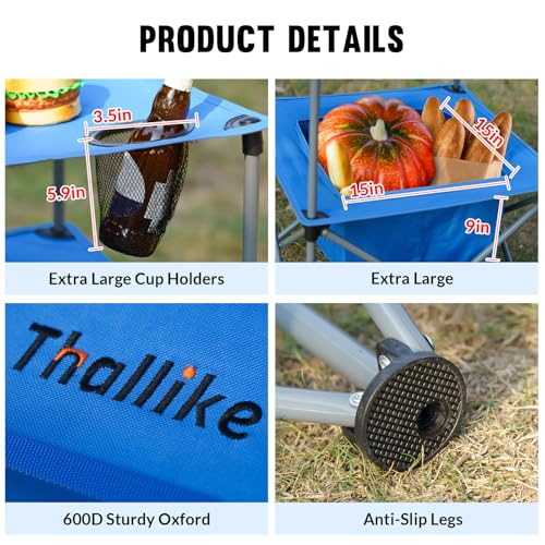 Blue Portable Folding Camping Table with 4 Cup Holders & Storage Case - Lightweight Outdoor Picnic & Tailgating Table