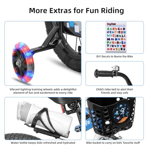 Kids Bike 12-20 Inch with Light-Up Training Wheels, Basket & Water Bottle — Blue 14 Inch Variation