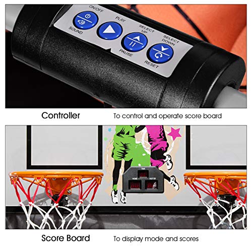 Giantex Foldable Indoor Basketball Arcade Game - Red & Black, 8 Game Options, Double Shot with LED Score