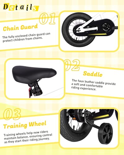 Kids BMX Style Bicycle with Training Wheels - Snow White, 12 Inch