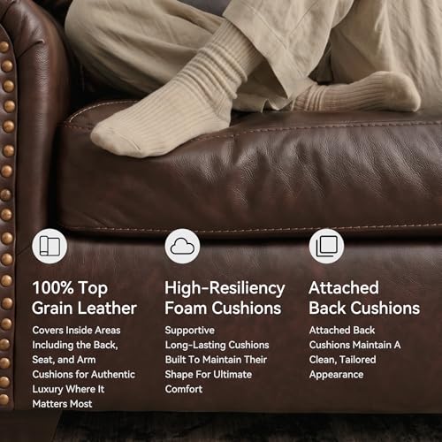 92-Inch Leather & Faux Leather Sofa - Classic Design, Dark Brown