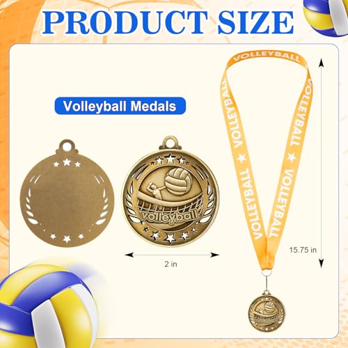 Volleyball Medal Pack 12/36/72 - 2-Inch Gold Trophies with Ribbons - Variation of Volleyball