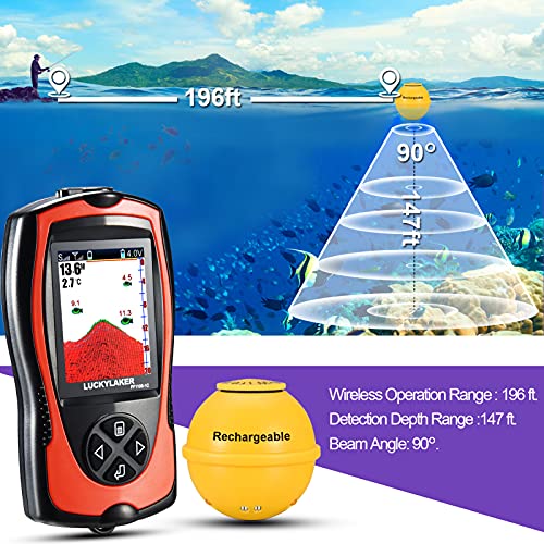 Wireless Fish Finder Kayak Sonar Transducer with LCD Screen Depth Water Depth & Fish Detection