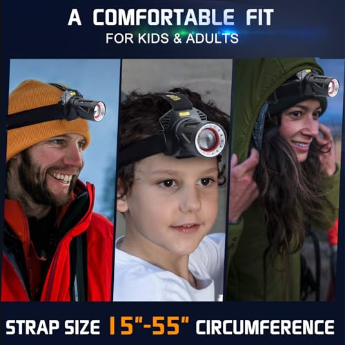 Rechargeable Headlamp with 7 Modes Waterproof Zoomable LED Headlight for Camping Hunting Fishing