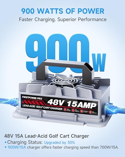 48V 15A Golf Cart Battery Charger IP67 Waterproof with 3-Pin Plug