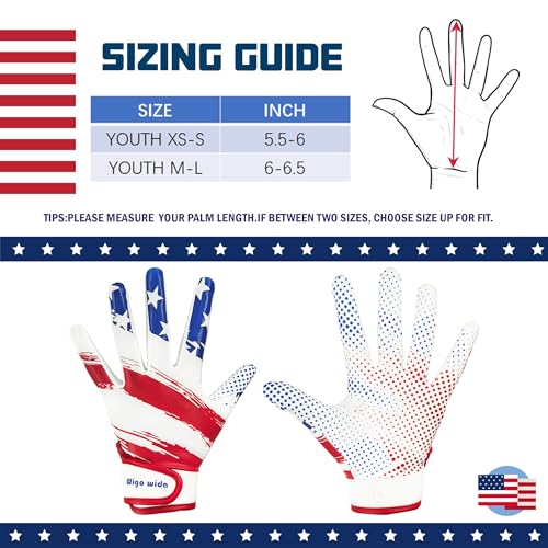 Kids Football Gloves Youth Sticky Grip Receiver Gloves White X-Small Small - Boys Girls Gift