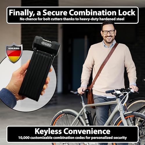 KOHLBURG 43-Inch Heavy-Duty Folding Bike Lock with Combination Security