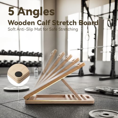 Portable Wooden Calf Stretch Board with Adjustable Incline for Therapy & Fitness