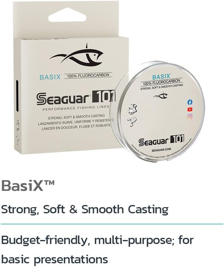 Seaguar Basix Fluorocarbon Fishing Line - 100% Freshwater Mainline, Clear, Multiple Sizes Available