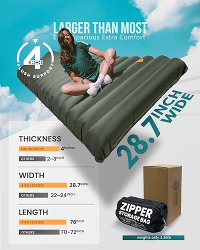 Extra Thick Wide Sleeping Pad with Built-in Pump - Capulet Olive Variation