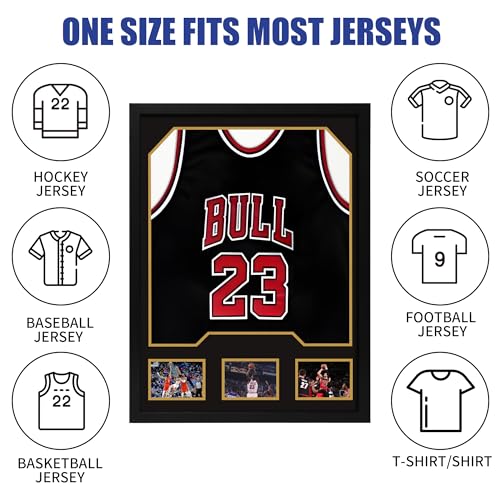 ccdcc 2 Pack Wooden Jersey Frame Display Cases with Tempered Glass – Fits Most Jerseys & Photos