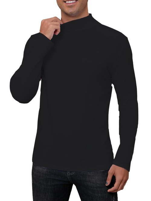iudam Mens Mock Turtleneck Long Sleeve Slim Fit Shirts Basic Casual Undershirts Lightweight Thermal Pullover (Black,L)
