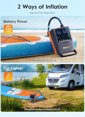 GiveBest Orange Rechargeable Paddle Board Pump 20 PSI Dual Stage Inflator