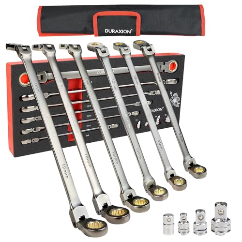 DURAXION Extra Long Flex Head Ratcheting Wrench Set 6PCS Metric (8-19mm)
