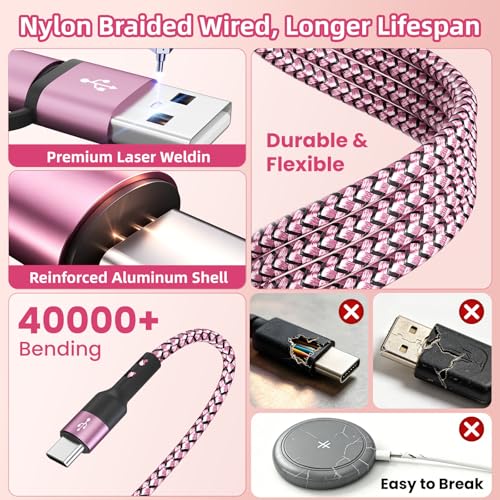 Blush Pink 5FT 3-Pack USB C Multi Charging Cables for iWatch & Phone