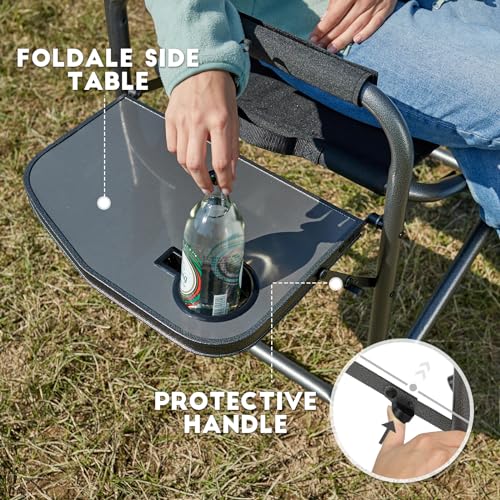 Camping Chair Set with Side Table - Oversized Lightweight Aluminum, 2 Pack Black-Brown