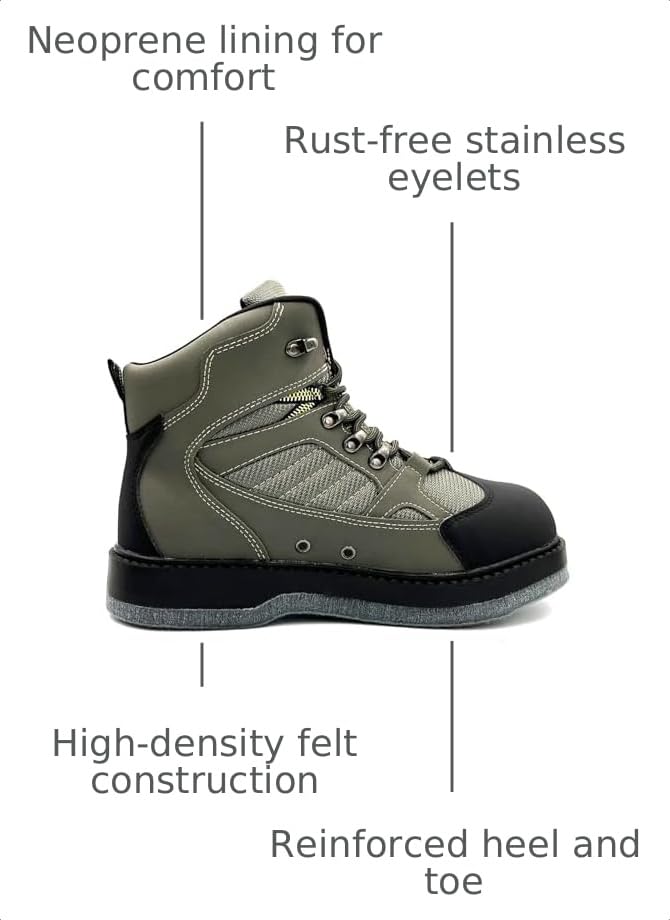 Pro Wading Boots for Fishing Men with Felt Bottom and Rustproof Eyelets – Fly Fishing Gear