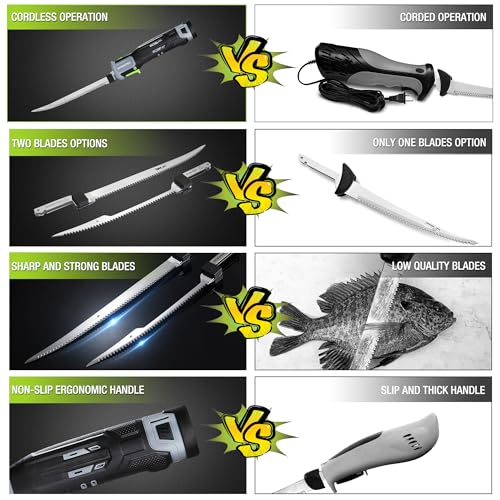 WORKPRO Cordless Electric Fish Fillet Knife with 8 & 10-Inch Blades, Rechargeable
