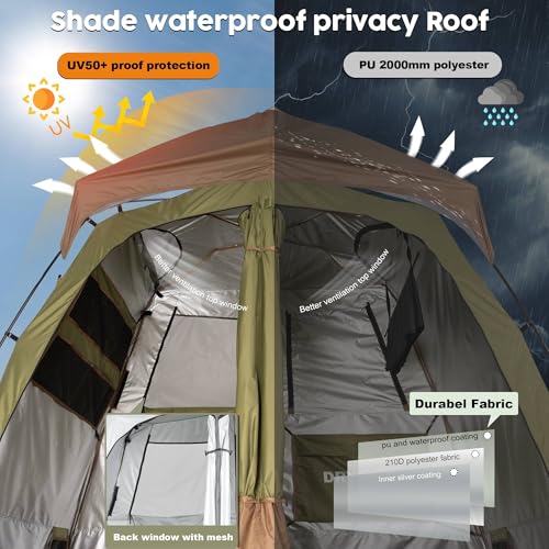 Porayhut Avocado Green Portable Camping Shower Tent with Dual Rooms & Floor Drain