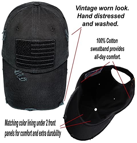 Unisex American Flag Baseball Hat Black Mesh Snapback Cap with Patriotic Patches