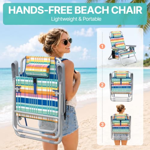 HOPERAN 15.7-Inch Tall Backpack Beach Chair with 5 Recline Positions - Iridescent