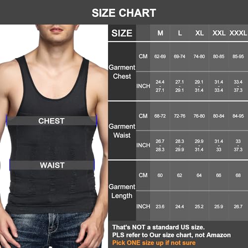 Men's Compression Shapewear Tummy Tank Top - Large Black 5 Pack