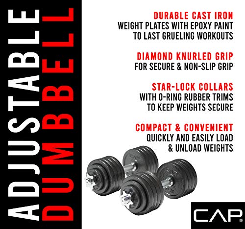 CAP Adjustable Cast Iron Dumbbell Weight Set 105 LB Pair with Knurled Handles