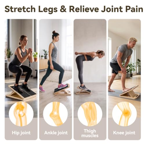 Portable Wooden Calf Stretch Board with Adjustable Incline for Therapy & Fitness