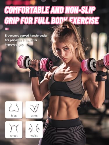Pink Adjustable Dumbbells Set 12.5LB with Fast 1-Second Weight Change - Home Gym Equipment