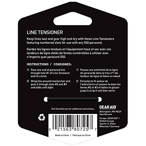 GEAR AID Line Tensioners for Hanging Gear, Tarps, Travel Clothesline and Bear Hangs at Camp, Includes 4 Tensioners for use with 550 Paracord