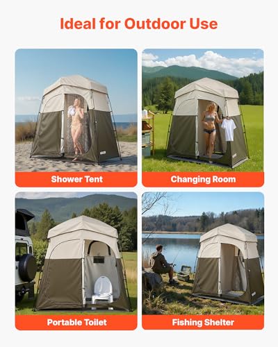 Camping Shower Tent 2-Room Foldable Privacy Enclosure with Stakes & Bag - Khaki 84x42x84 in