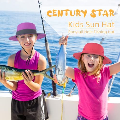 Kids Sun Hat Ponytail Girl UPF 50 Bucket Cap Summer Beach Fishing 2pcs Purple Watermelon Red 8-12T